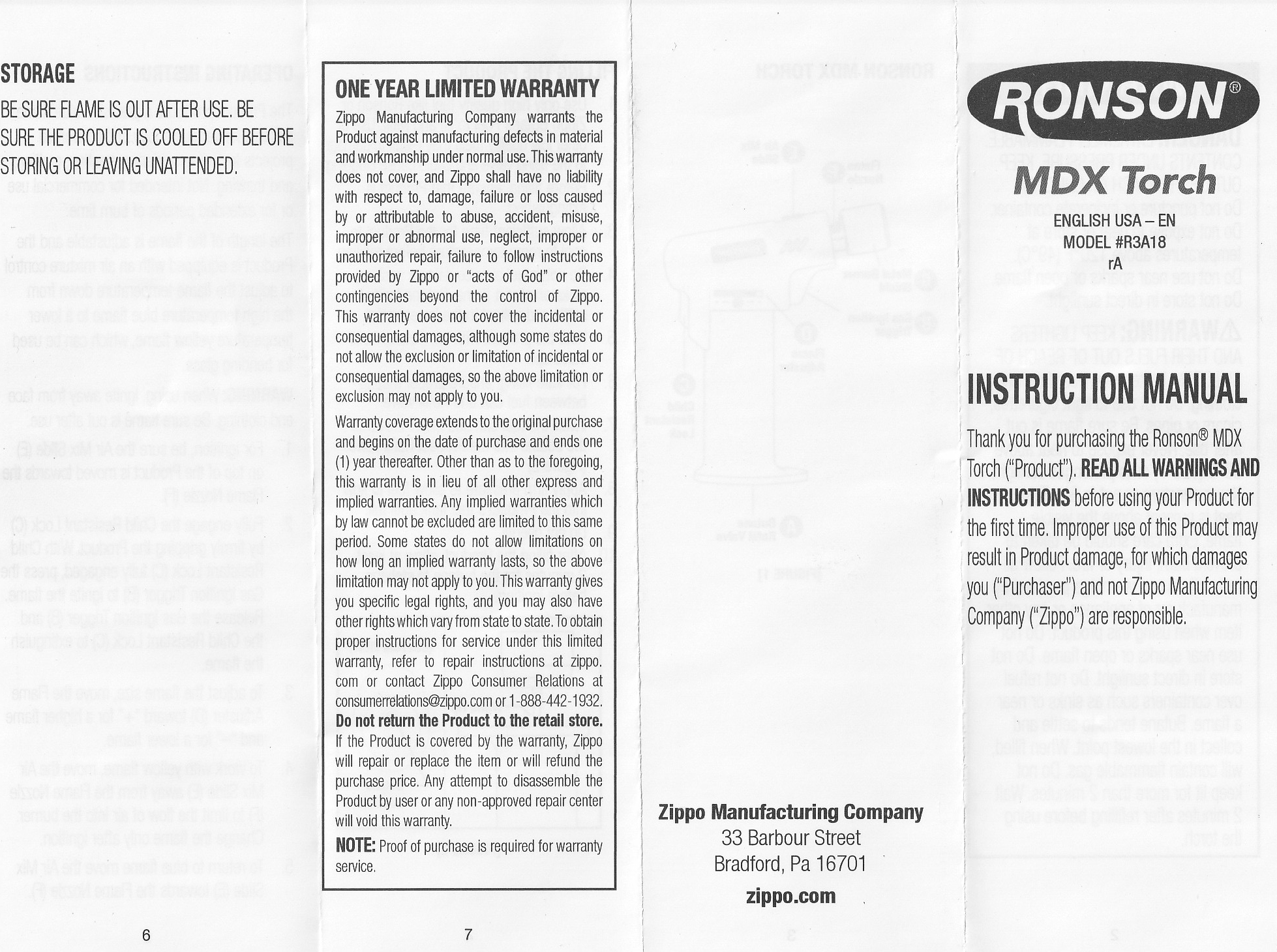 Ronson MDX Torch instructions pg 1