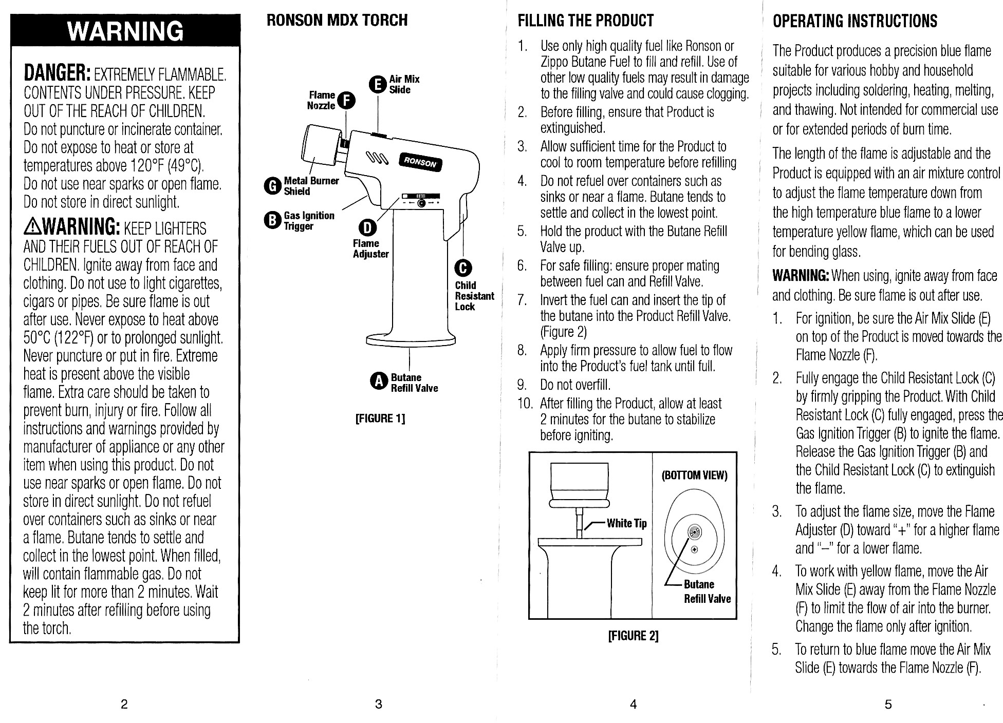 Ronson MDX Torch instructions pg 2